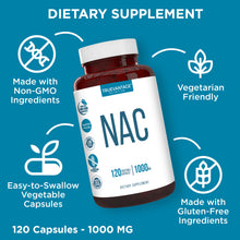 TRUEVANTAGE NUTRITION NAC 1000mg supplement bottle with 120 vegetarian capsules, non-GMO and gluten-free features.