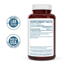 TRUEVANTAGE NUTRITION N-acetyl-cysteine 1000mg supplement facts label on a brown bottle with lab tested certification.